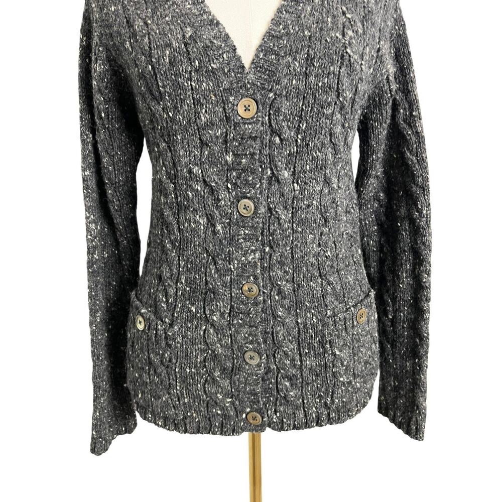 Ralph Lauren Cardigan Sweater Womens Medium Gray 100% Wool Cable Knit Pockets - Picture 3 of 8